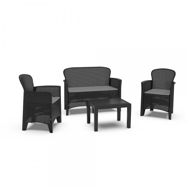 Conjunto jardin jungle 4 piezas antracita + cojines